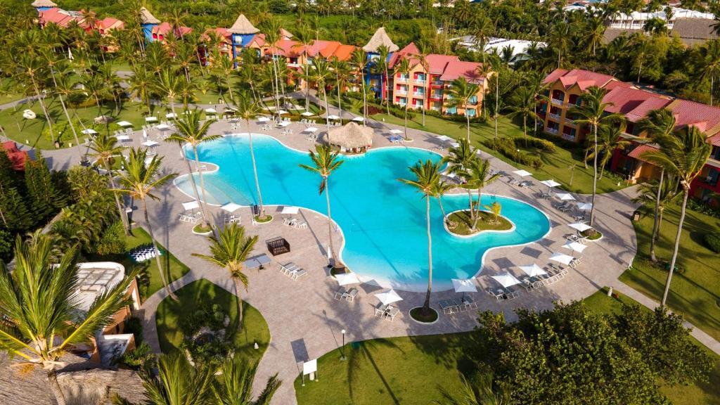 Aerial view of Princess Hotels resort pool and palm trees in Punta Cana